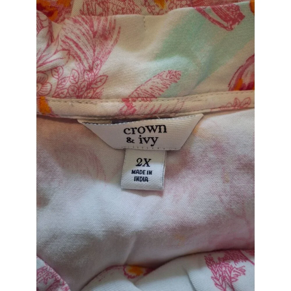 Crown & Ivy Sleeveless Ruffle Collar Blouse  Flamingo Print Womens 2XL_5